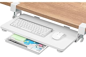 ETHU Keyboard Tray Under Desk, 19.7' X 11.81" Small Size Keyboard Drawer with C Clamp-on Mount Easy to Install, Computer Keyboard Stand Slide Pull Out, Ergonomic Keyboard Tray for Home, Office