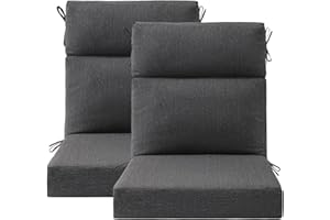 Unimatta Outdoor High Back Chair Cushion Seat Pads, 2-Pack 44 x 21 Inch Water-Repellent & Fade-Resistant Patio Furniture Cushions with Ties for Adirondack, Rocking Chairs, Charcoal