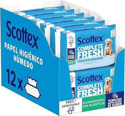 Papel Higiénico Húmedo Fresh con Agua Micelar y Vitamina E, Biodegradable y Sin Plástico, Caja 12 packs de 38 servicios, Total 456 Toallitas Húmedas Desechables por WC