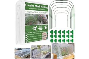 Garden Mesh Netting Kit, Plant Covers 10x30Ft Ultra Fine Mesh Netting & 6Pcs Garden Hoops &18 Clips, Garden Netting Kit for R