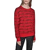 Karl Lagerfeld Womens Long Sleeve Crew Neck All Over Logo Sweater