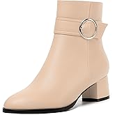 NUMALEO Womens Matte Zip Fashion Round Toe Party Solid Chunky Low Heel Ankle High Boots 2 Inch