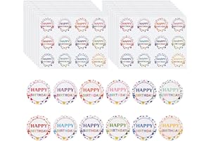 Fuyamp 240 Pcs Happy Birthday Stickers, Thank You Stickers, 2 Inch Cute Art Birthday Badge Stickers, Circle Stickers, Favors Present Stickers for Gift Packaging, Gift Bags