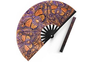 First Earth UV Glow Rave Fan – Folding Hand Fan with Bamboo Ribs & Blacklight Reactive Fabric – Loud Snap, Festival Accessory for EDM, Dance, Party, and Performance – 13” Closed, 25” Open (Monarch)