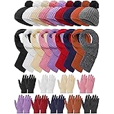 JaGely Kids Winter Hat Gloves Scarf Set Knit Pom Beanie Gloves Scarves Winter Warm Set for 5-10 Boys Girls Cold Weather