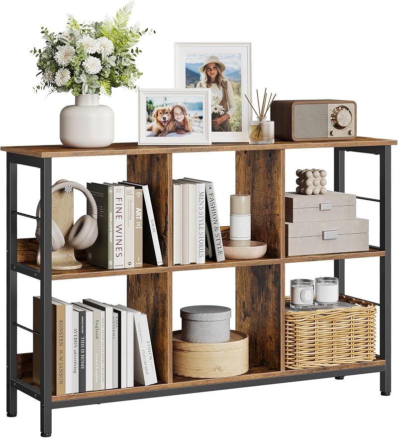 VASAGLE Industrial Bookshelf 6 Compartments Rustic Brown Black 120x33x80 cm