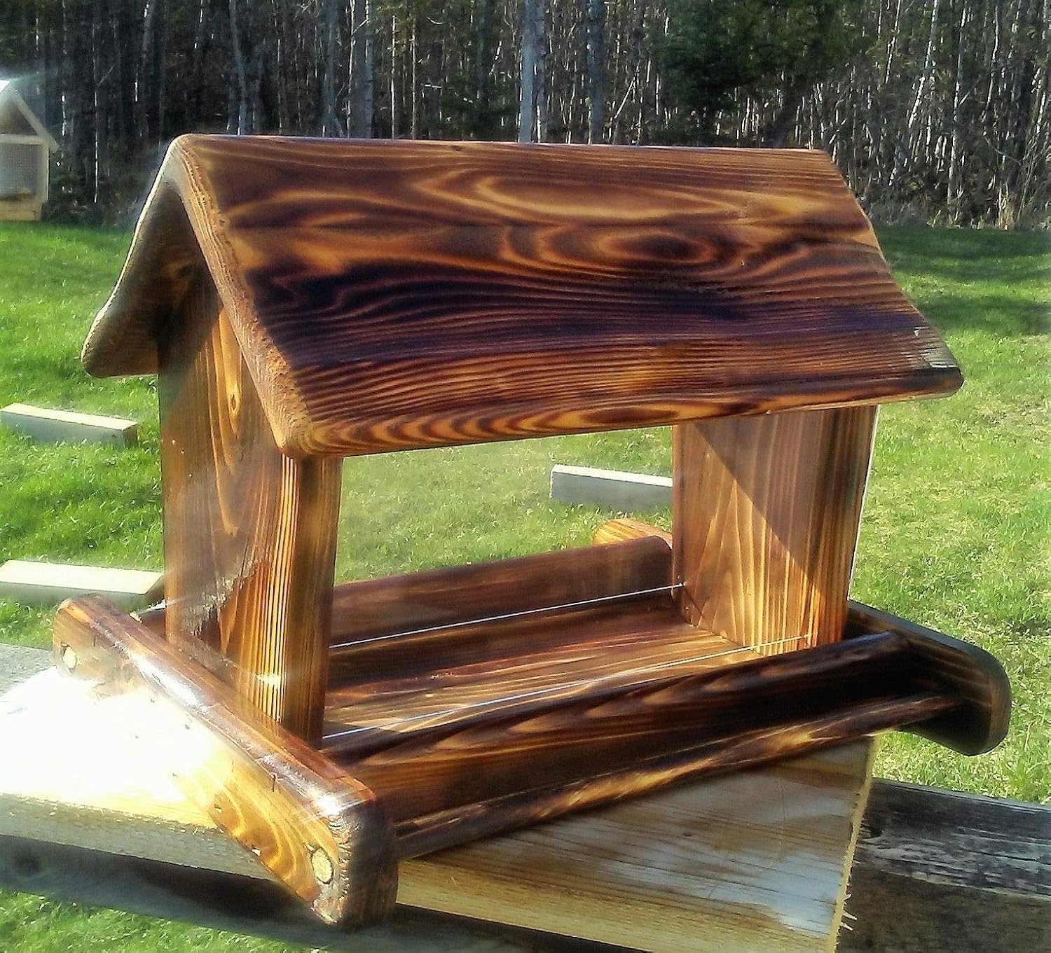 Amazon Com Large Cedar Wood Post Mount Bird Feeder Handmade