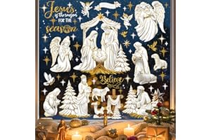 decalmile Christmas Nativity Scene Double Sided Window Clings Jesus Christian Religious Xmas Anti-Collision Glass Doors Windo