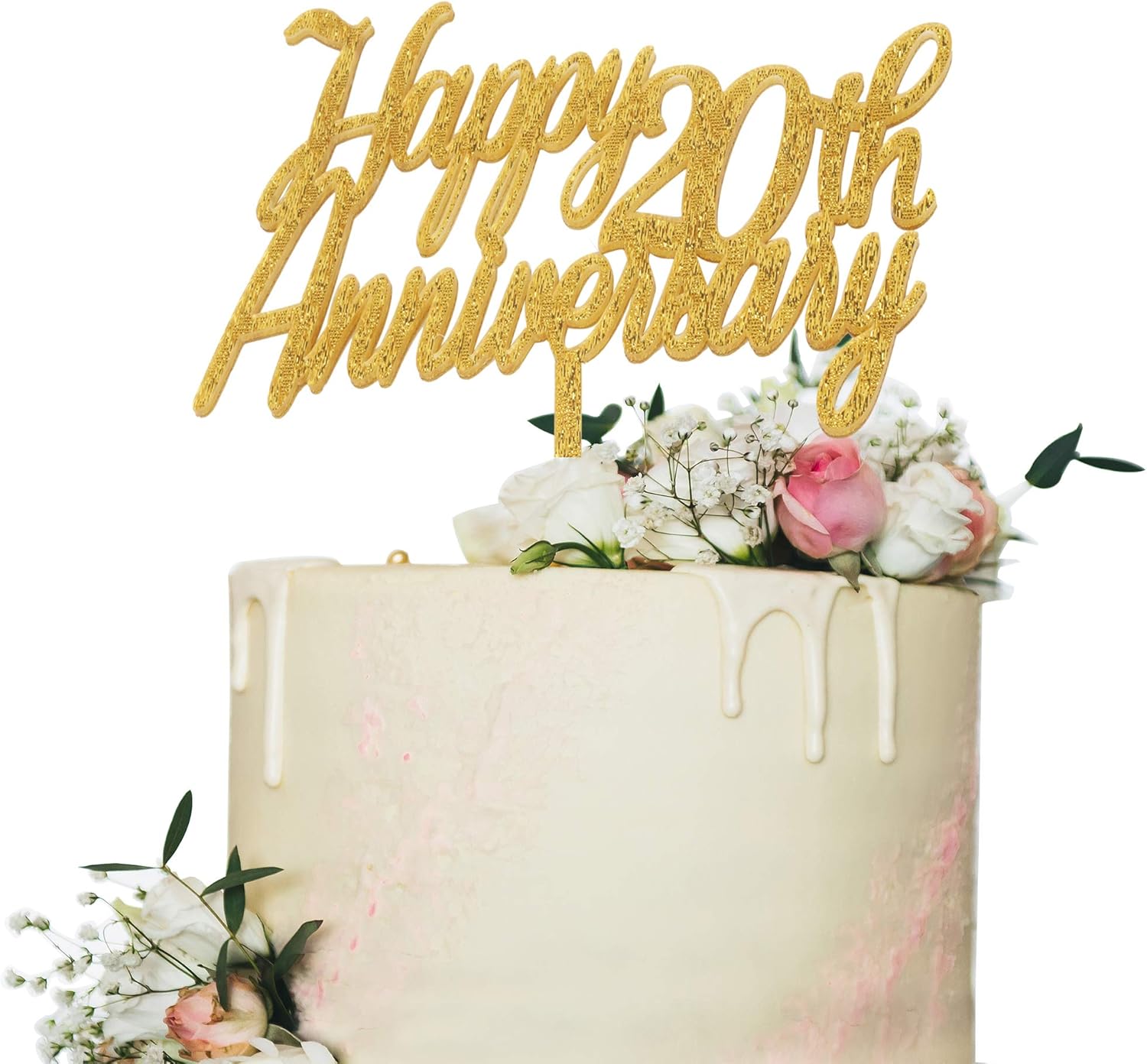 Amazon Com Happy 20th Anniversary Cake Topper Gold Glitter Cheers