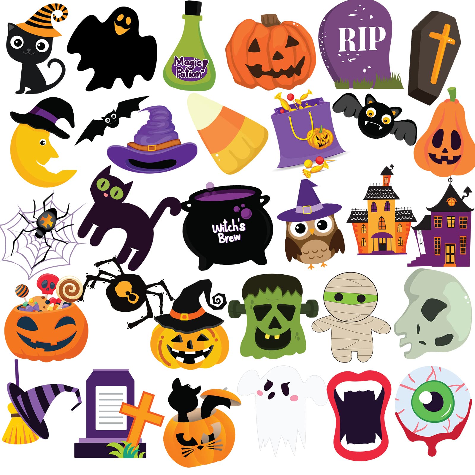 Photo 1 of 124 Pcs Colorful Halloween Cut Outs Halloween Classroom Bulletin Decorations Trick Treat Decorations Pumpkin Cat Bat Ghost Cutouts with 200 Glue Points for Holiday Classroom Decoration