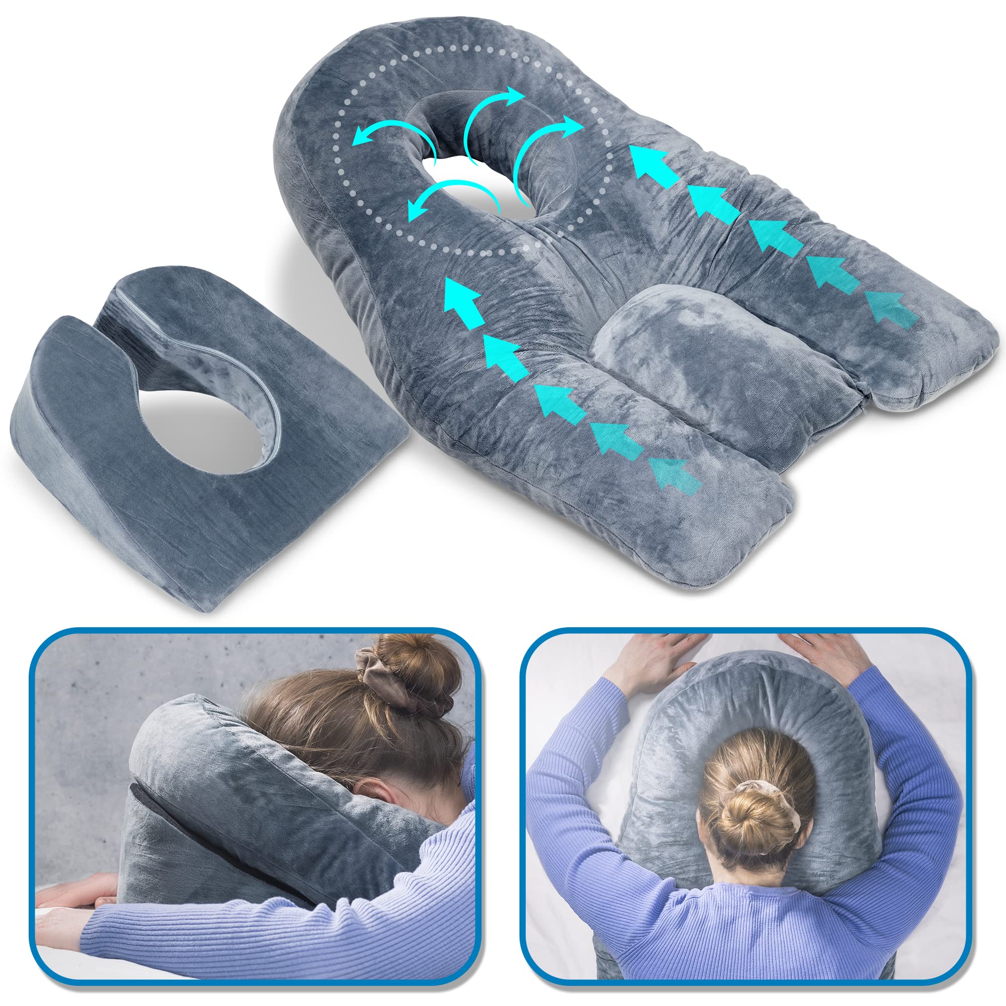 Face Down Pillow for Sleeping - for BBL or Eye Surgery Recovery - Prone Pillow for Vitrectomy, Retinal Surgery or Home Massages - CertiPUR-US® Certified Shredded Memory Foam