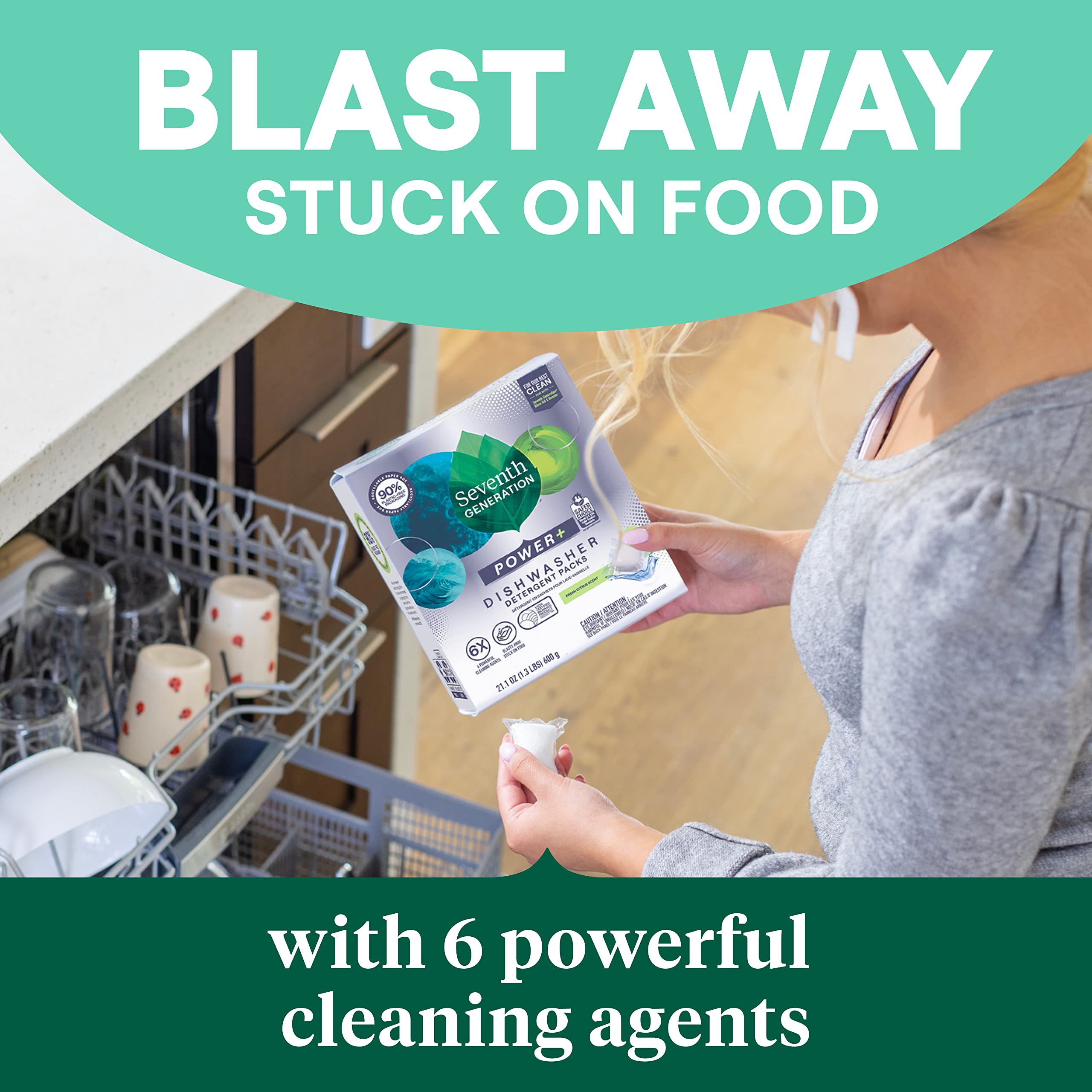 Seventh Generation Power+ Dishwasher Detergent Packs for Sparkling