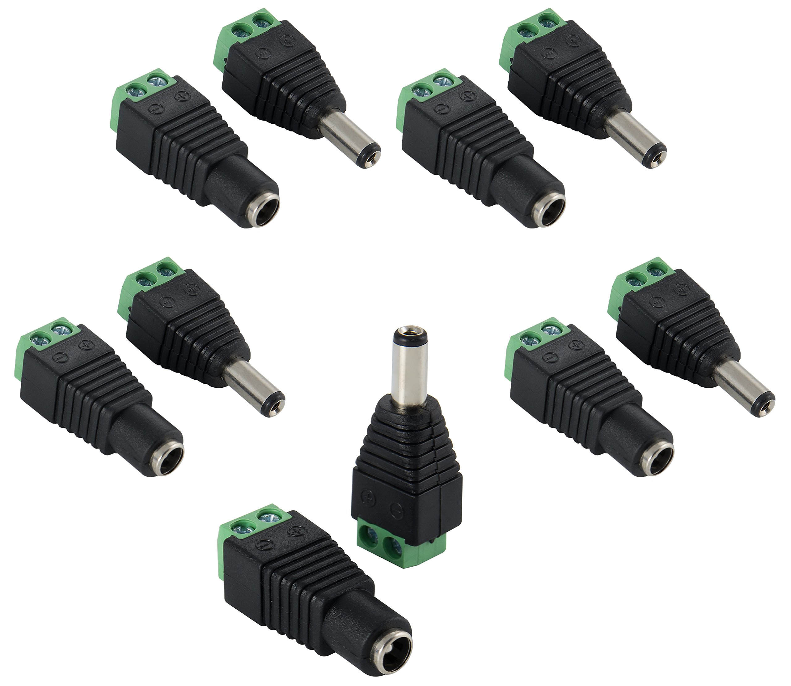 POPPSTAR DC Adapter 5.5x2.5mm (5x Plug / 5x Socket) to 2-Pole Terminal Block for LED Strips, LED Lighting, CCTV Camera usw.