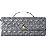 Joryin Woven Purse For Women Evening Clutch Woven Leather Handbags Crossbody Bag Suede Purse Formal Evening Bag, Slate Gray
