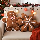 Thyle 2 Pcs Christmas Gingerbread Snowflake Throw Pillows Plush Decor | Gingerbread Man Snowflake Design, Soft Plush Fabric, Festive Holiday Decor for Sofa Couch Bed, Winter Home Decoration Gift