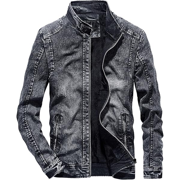 Wjnvfioo Men Denim Jacket Autumn Winter Mandarin Collar Outerwear