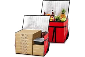 Maxcheck 2 Pcs Insulated Bags for Food Delivery XXXL Large Capacity Hot Grocery Tote Bag Reusable Warming Pizza Catering Carrier for Commercial Travel Lunch Shopping Gifts (Red)