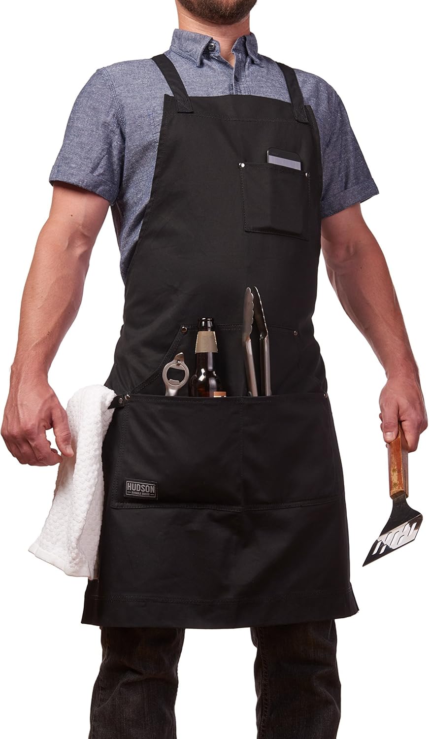 Hudson Durable Goods - Professional Grade Chef Apron for Kitchen BBQ & Grill, Black, M to XL - Image 3