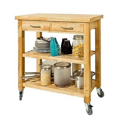 SoBuy Rubber Wood Kitchen Trolley Cart with Two Drawers