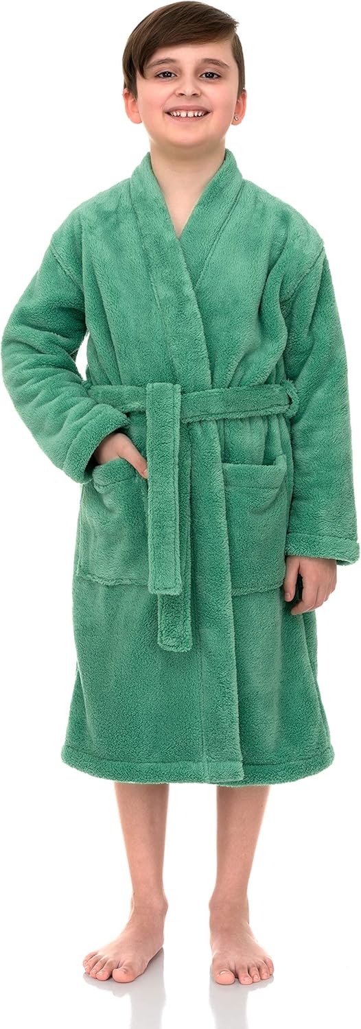 TowelSelections Boys Robe, Kids Plush Kimono Fleece Bathrobe: Clothing