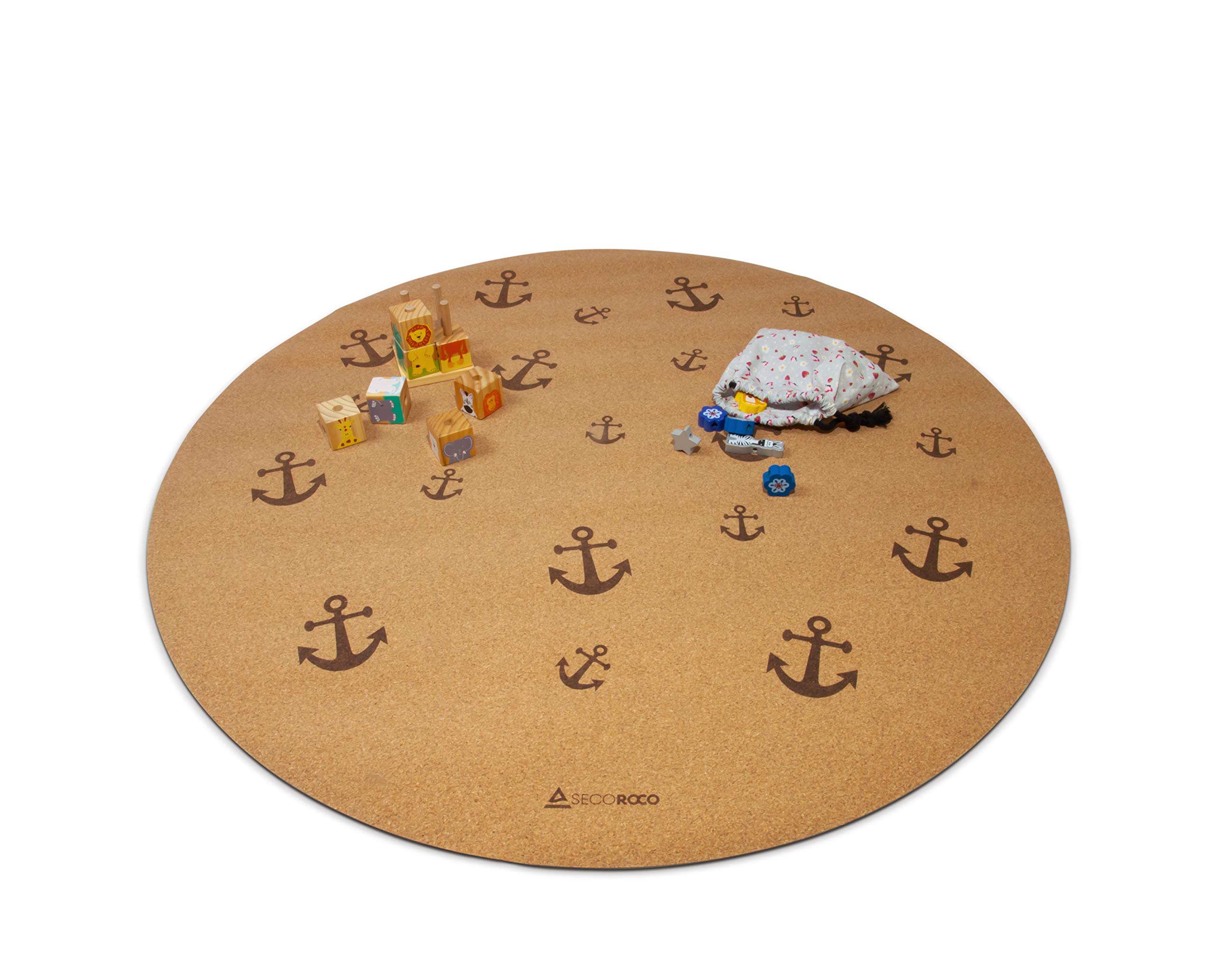Secoroco Cork Play Mat Non-Toxic Crawling Mat for Babies and Children Anchor Round
