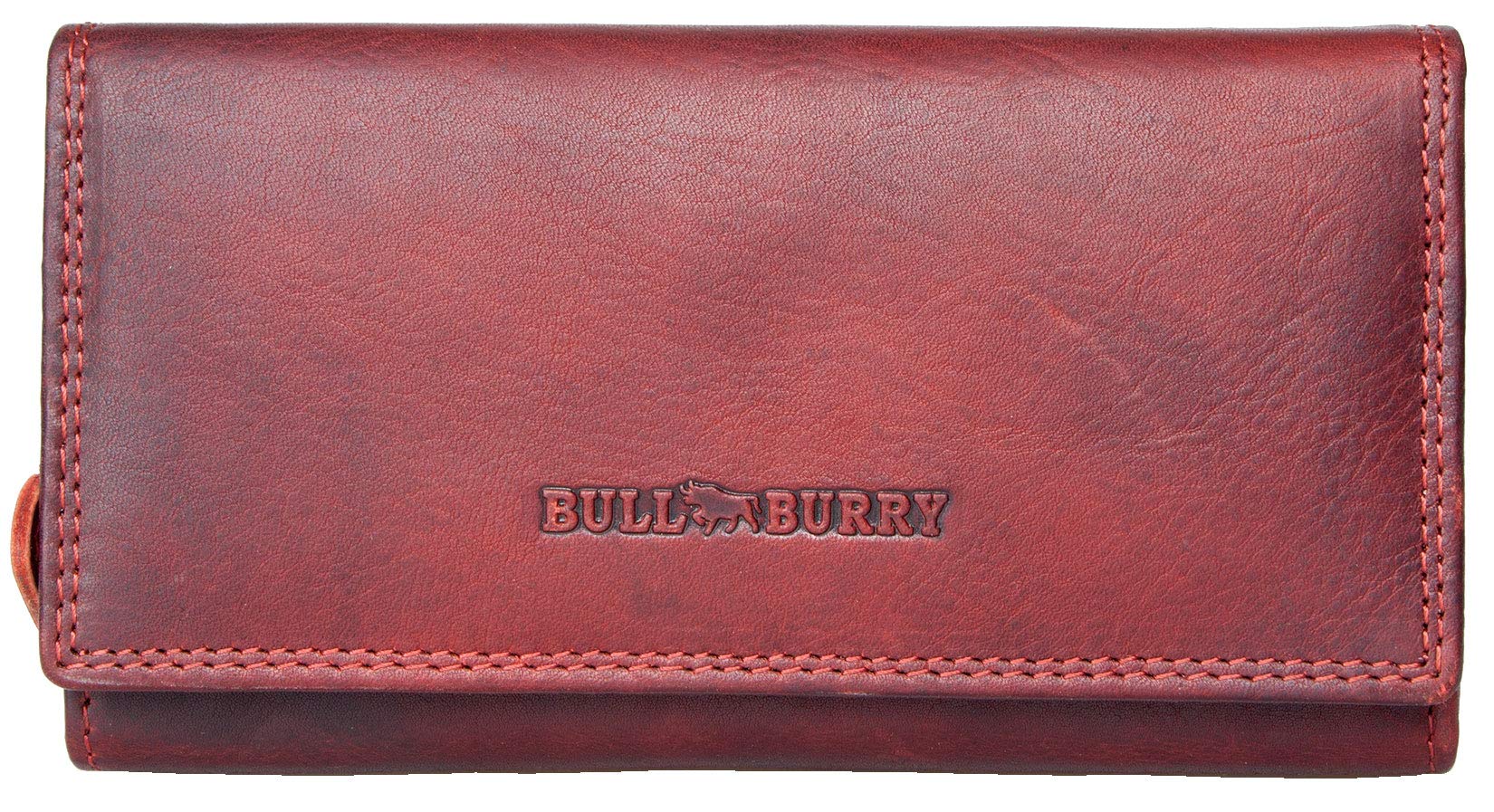 Double Sided RFID Dark red Leather Wallet Bull Burry Whole Made of a Strong Genuine Cowhide