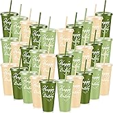 Uiifan 30 Pcs Birthday Cups Bulk with Lids and Straws, Sage Green Reusable Tumblers for Party Favors Return Gifts, Birthday Goodie Bag Stuffers