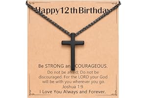ORISPRE Happy Birthday Gifts for Boys 8-18 Years Old, Black Cross Necklace with Bible Verse Joshua 1:9 for Son, Grandson, Nephew, Friend