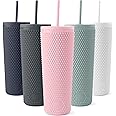 Simple Modern Plastic Matte Studded Tumbler with Lid and Straw | Reusable BPA Free Iced Coffee Cups Double Wall Smoothie Cup | Gifts for Women Men Him Her | Classic Collection | 24oz | Blush