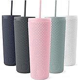 Simple Modern Plastic Matte Studded Tumbler with Lid and Straw | Reusable BPA Free Iced Coffee Cups Double Wall Smoothie Cup | Gifts for Women Men Him Her | Classic Collection | 24oz | Blush