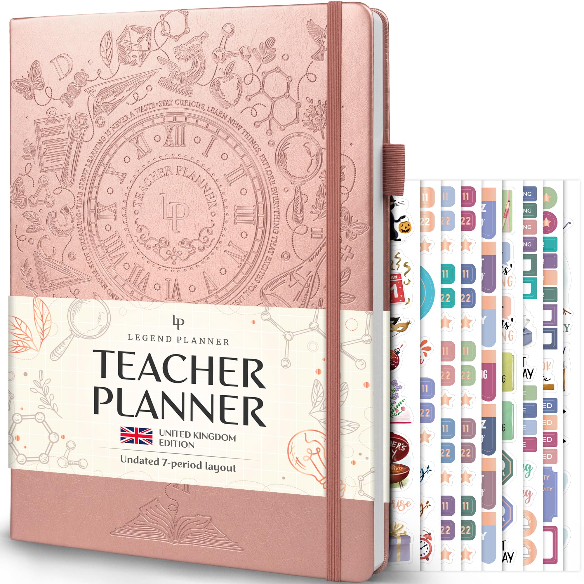 Legend Teacher Planner UK Edition – Undated Lesson Plan Book for Teachers with Weekly & Monthly Calendars - Classroom Organization & School Year Planner – 21.5 x 28cm Hardcover (Rose Gold Debossed)