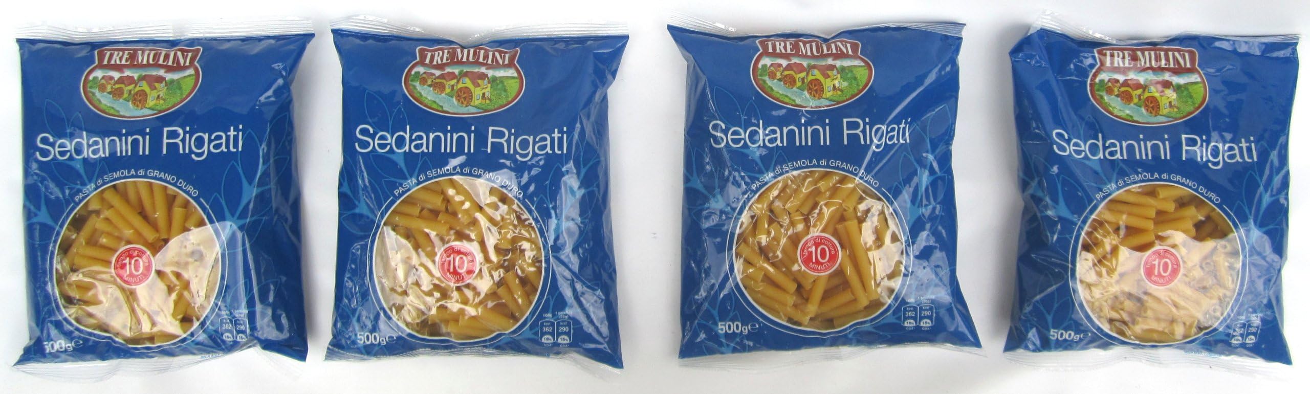 Tre Mulini: "Sedanini Rigati" Durum Wheat Semolina Pasta * 17.6 Ounce (500gr) Packages (Pack of 4) * [ Italian Import ]