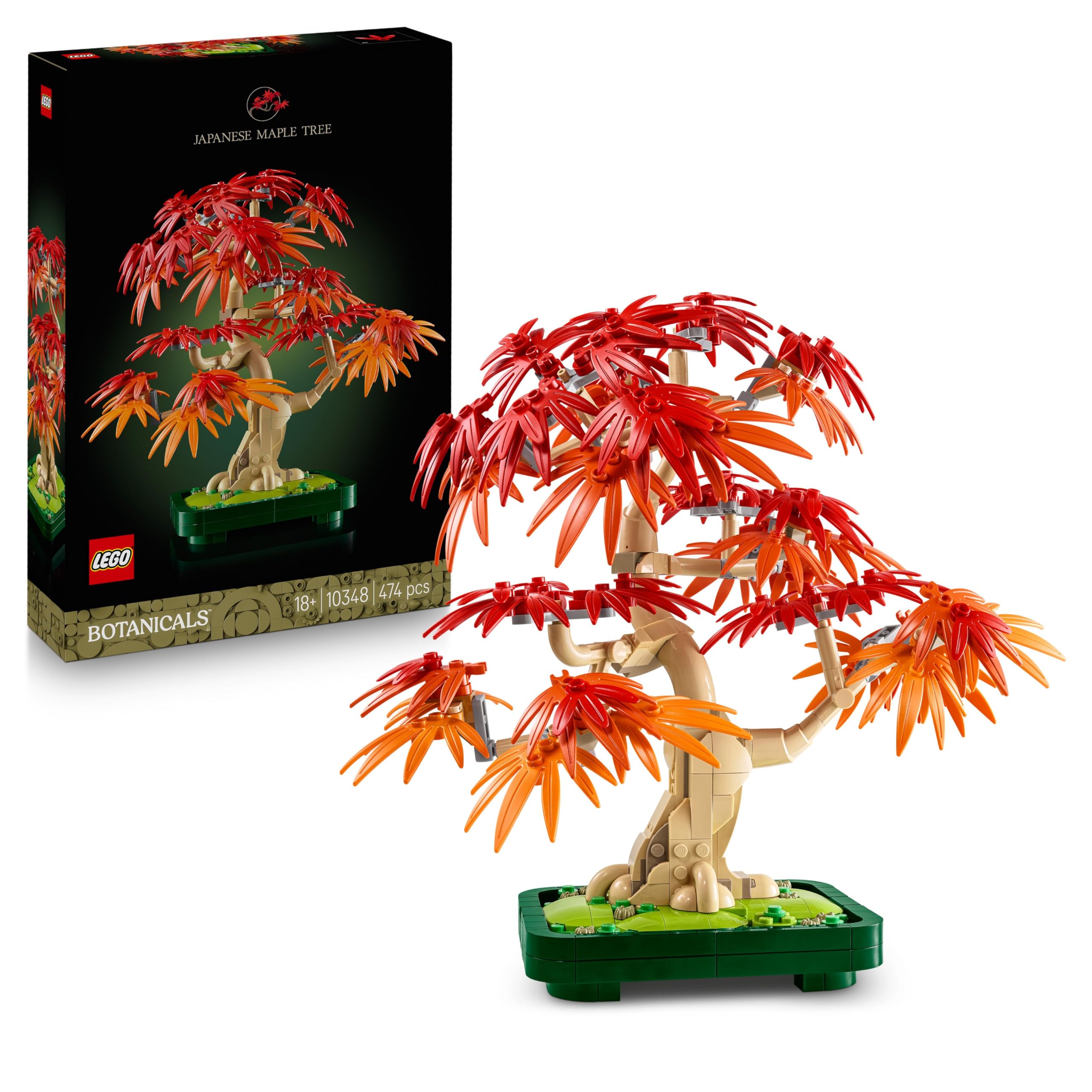 LEGO Botanicals Japanischer Roter Ahorn - Bonsai-Baum - Kunstpflanzen Set mit roten und orangefarbenen Blättern sowie einem baubaren Blumentopf - Kunstblumen DIY Deko Geschenk für Erwachsene - 10348