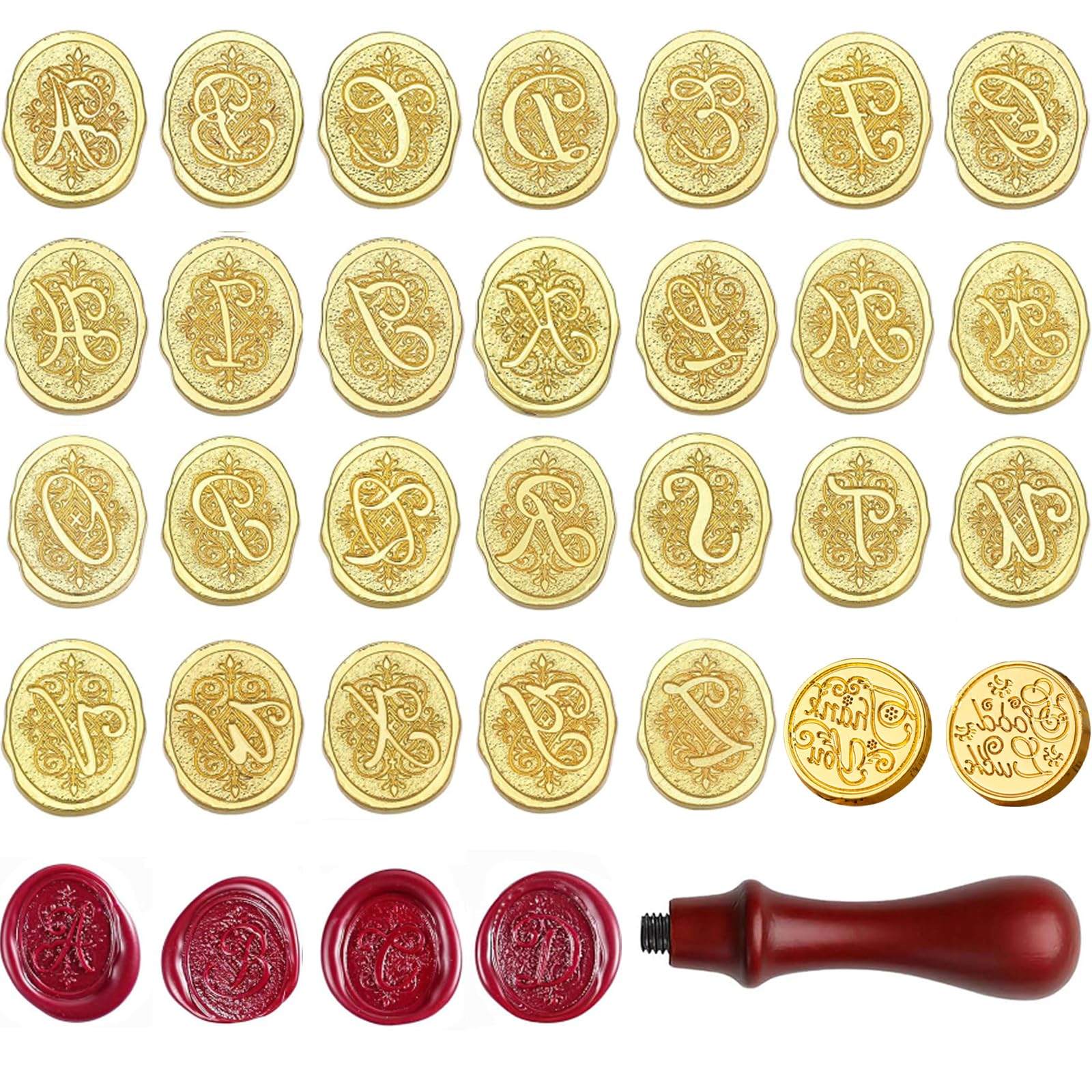 Wax Seal Stamp Set, 26 Letters A-Z Vintage Retro Wax Sealing Stamps with 2 pcs Personalised Seal Stamps,Alphabet Removable Sealing Stamp with Wooden Handle for Wedding Christmas Envelopes Cards