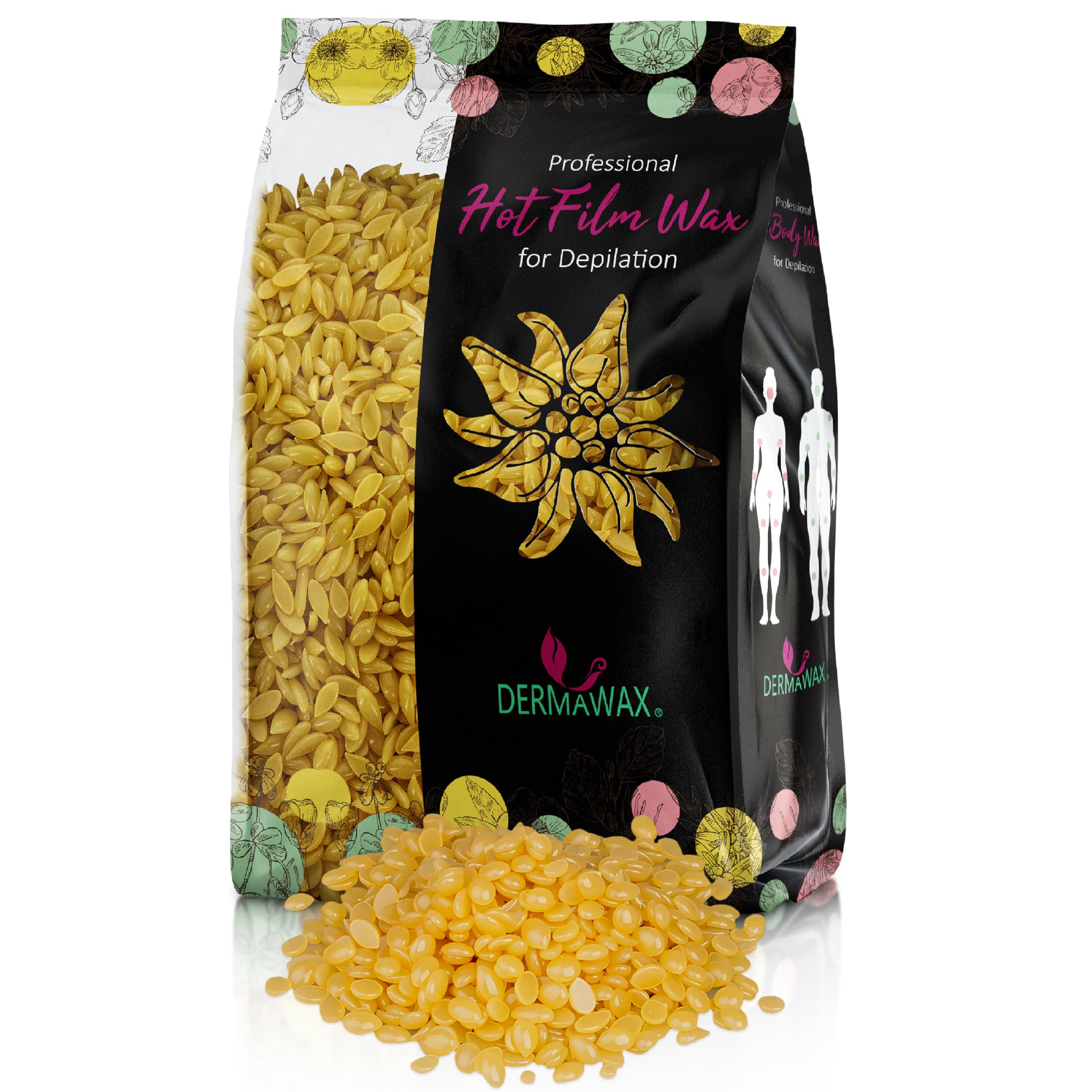 Hot Wax Beads for Hair Removal, Natural Stripless Film Formula with Coconut Oil for Full Body Use, Face Legs Armpits Bikini Line, Professional Quality for Women and Men, Dermawax, Made in Italy, 1kg