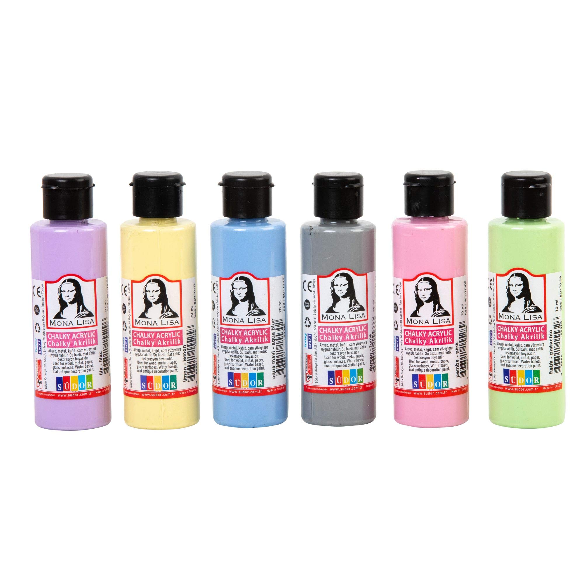 südor kırtasiye 1955 Monalisa Acrylic Paints Set (Chalky) 6 Colours 70 ml for Painting on Wood Stone and Canvas for Children Adults Hobby Painters and Students