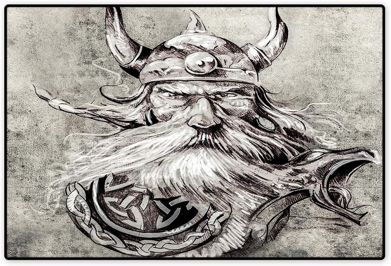Machine Washable Rugs Artistic Pencil Drawing Of A Brave Viking Warrior With His Armour Image Grey And White Bath Rug Mildew Resistant 6 X8 Amazon Co Uk Kitchen Home
