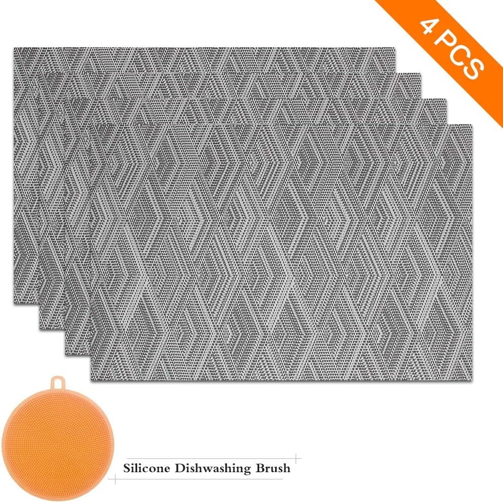 Sayopin Placemats, Placemats for Dining Table Set of 4 , Heat-Resistant Non-Slip Woven Place Mats for Kitchen Table Mats Vinyl Stain Resistant Christmas Placemats (4,Grey)
