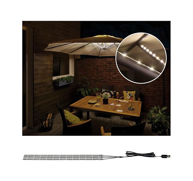 Paulmann 942.08 Outdoor Mobile Parasol-lighting IP44 3000K 4x0,4m Sonnenschirmleuchte Dekoleuchte Lichtbänder LED Stripes 942