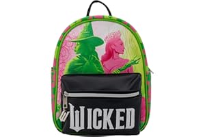 AI ACCESSORY INNOVATIONS Wicked, Elphaba & Glinda Mini Cosplay PU Backpack Purse, Shoulder Bag with Epoxy Filled Metal W Charm, 10.5 Inch, Faux Leather