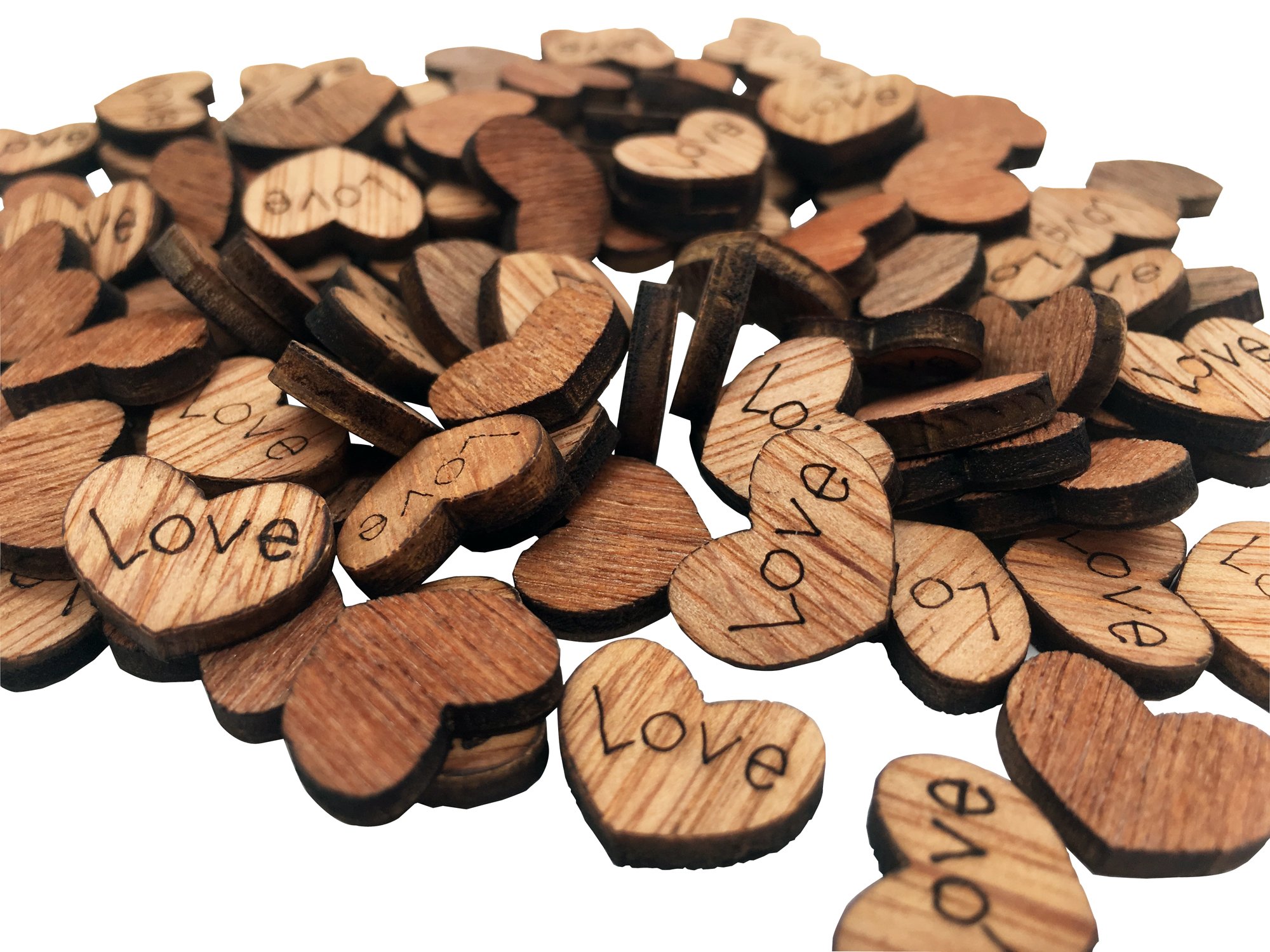 Photo 1 of 100 Pack Shaped Rustic Wooden Love Heart Wooden Heart Confetti Engraved Love Hearts Wedding Table Scatter Decoration Crafts for Wedding Valentine's Day Gift (Brown-Love)