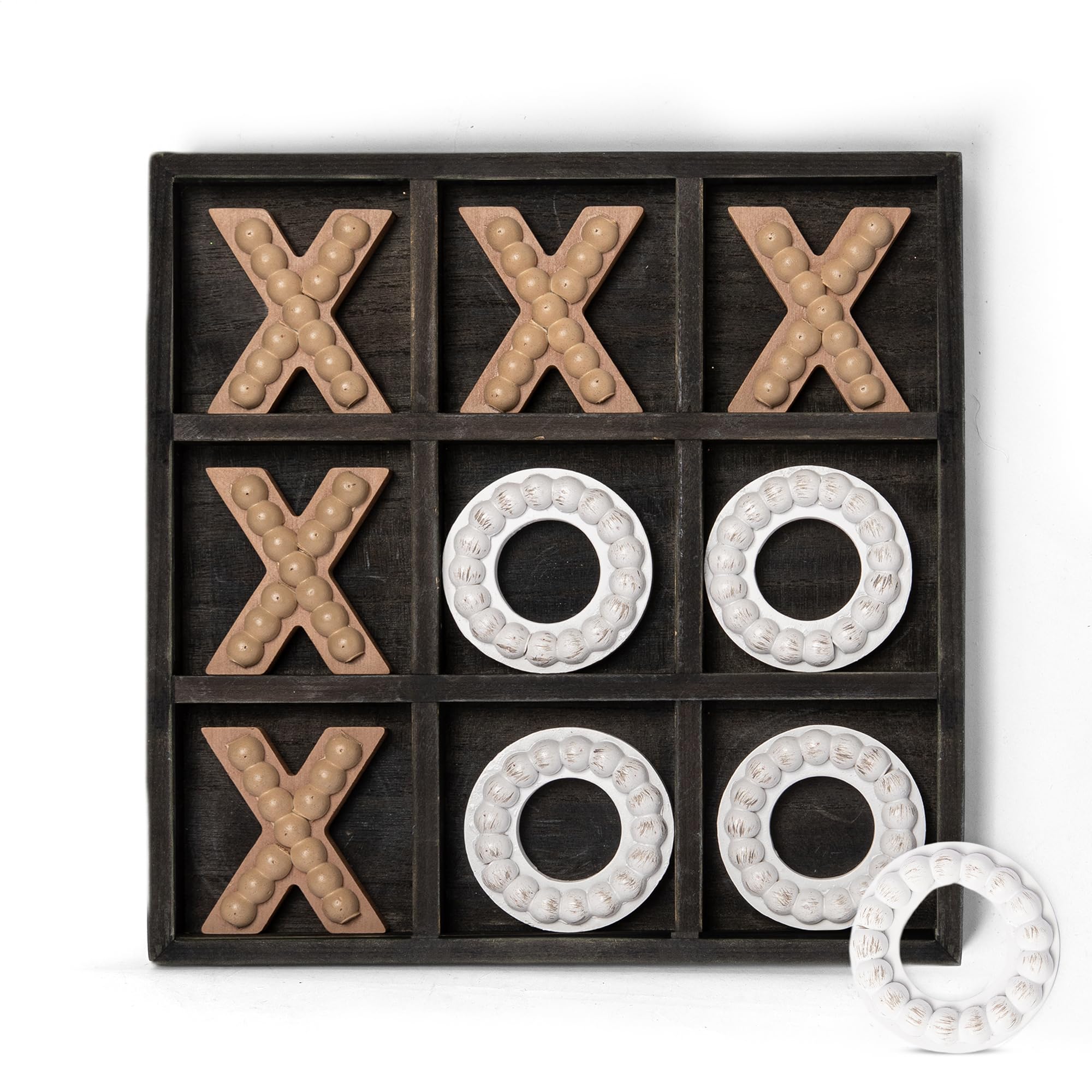 Photo 1 of GENMOUS Wooden Tic Tac Toe Game Board for Seniors Family Indoor Game, 10.6 Inch Black Rustic Giant Tic Tac Toe Coffee Table Decor, Tic Tac Toe Board Game Fun for Family Travel Outdoor Game Room Decor