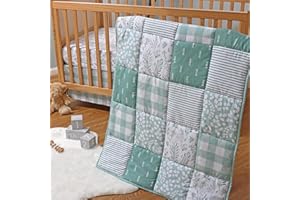 The Peanutshell Crib Bedding Set for Boys or Girls, Neutral 3 pc Baby Bedding, Sage Green Floral Nursery Decor, 1991BS3