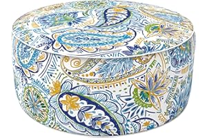 LVTXIII Indoor/Outdoor Inflatable Ottoman, All Weather Round Footrest Stool D21”x H9”, Portable for Patio Garden Camping or Home-Paisley Blue