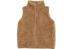 JESKIDS Girls' Boys Sherpa Fleece Vest Outwear Lightweight Solid Color Cute Jacket with Pockets 2-11 Years