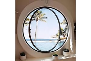 FWTXZTER 360° Rotating Round Window, 23.6" Tempered Glass Porthole Window, Metal Pivot Casement Window with Handle, Home Indoor Ventilation Windows Replacement for Kitchen Bedroom Living Room