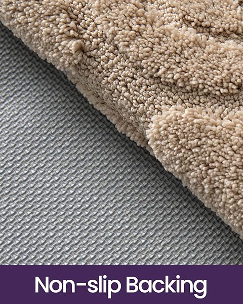 DEXI BATHROOM RUG 24X36, NON SLIP WASHABLE BATH MAT FOR SHOWER FLOOR, ABSORBENT SOFT BATHMAT WITH RUBBER BACKING, PLUSH FLUFFY MICROFIBER FLORAL RETRO CARPET, BEIGE
