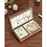 Vilarihor Small Wooden Jewelry Box, Vintage Delicate Walnut Wood Jewelry Case, Ideal Gift for Man Women, Protable Travel Jewelry Organizer