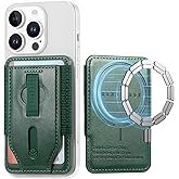 MICODEN Compatible with Magsafe Wallet, Secure Magnetic Wallet for iPhone 16/15/14/13/12 Series, Lightweight Minimalist Leather 3 Card Holder with Grip for Women Men Easy Carry Finger Loop Slim, Green