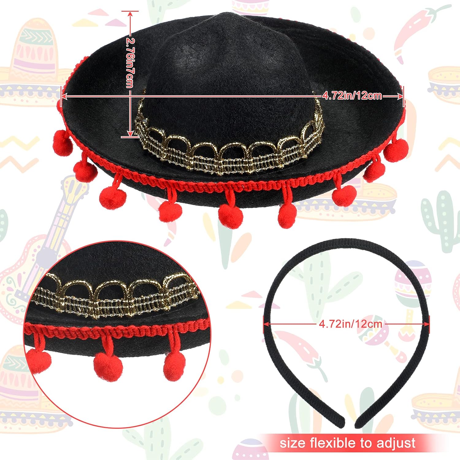 5 Piece Cinco De Mayo Sombrero Hats Mini Mexican Party Hat with Fiesta Fabric and Straw for Birthday Weddings Party Cinco de Mayo Day of The Dead Dia De Muertos Themes Wedding Luau Event Decorations: Clothing